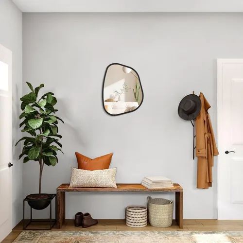 Vista 5 de Espejo asimétrico para pared, marco de madera ovalado irregular, moderno, único, espejo de pared decorativo para baño, sala de estar, dormitorio