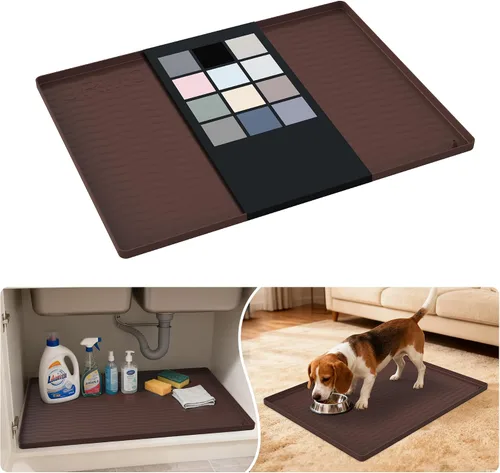 Vista 55 de URMONA - Tapete de silicona impermeable para debajo del fregadero, 16 x 10 Beige