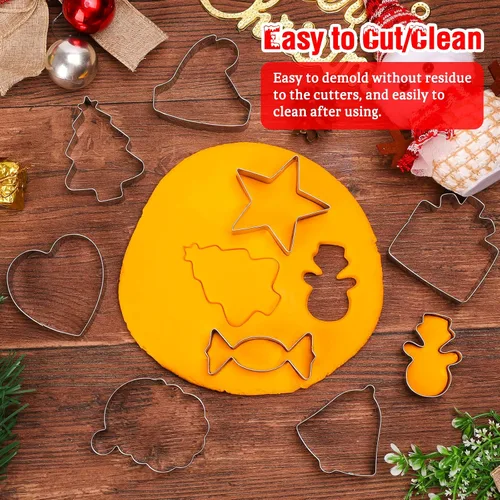 Vista 5 de MAPVOLUT Juego de 14 cortadores de galletas de Navidad, patrones clásicos de Navidad, acero inoxidable de grado alimenticio, fácil de desmoldear
