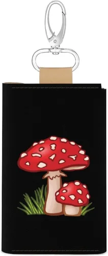 Vista 3 de Magic Mushrooms - Funda de piel sintética con llavero, diseño de hongos, Blanco, talla única , Mameluco triangular