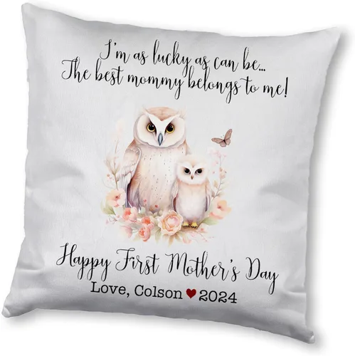 Vista 10 de Funda de almohada personalizada para el primer día de la madre, diseño floral de búho, funda de almohada personalizada para el día de la madre Búho