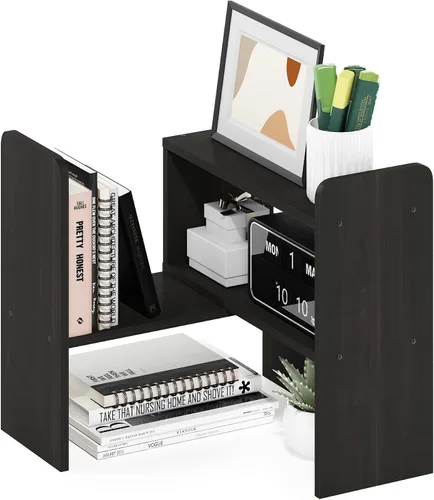 Vista 11 de Furinno Organizadores y accesorios de escritorio clásicos, elevador de monitor de 2 niveles, organización de oficina, estante superior