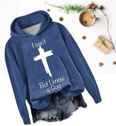 Vista 3 de Sudaderas con capucha para mujer, moda de otoño 2023, "I Can't But I Know A Guy, cuello redondo, sin botones, casual 2023, trajes de moda