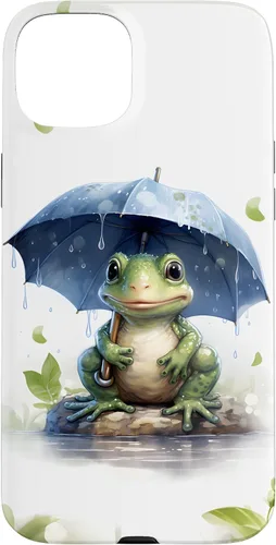 Vista 9 de Cute Green Frog with Umbrella in The Rain Case for iPhone 17