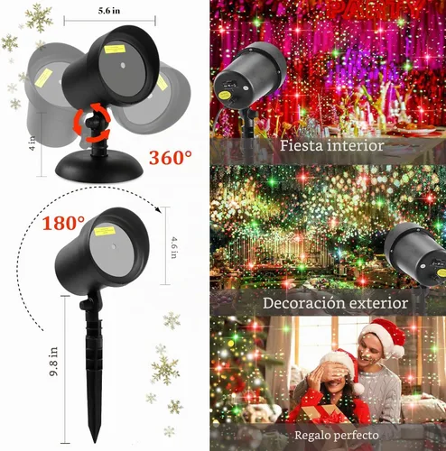 Vista 2 de Luces de proyector láser al aire libre para Navidad, proyector de luces láser de Navidad con movimiento, espectáculo de estrellas rojas y verdes