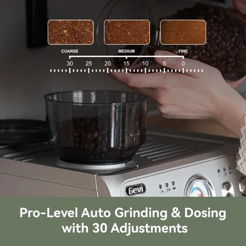 Vista 2 de Gevi Máquina de café expreso de caldera dual con amoladora incorporada