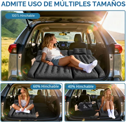 Vista 2 de Cama inflable de colchón de aire para SUV, cama de campamento de viaje de doble cara con bomba de aire y 2 almohadas para SUV universal