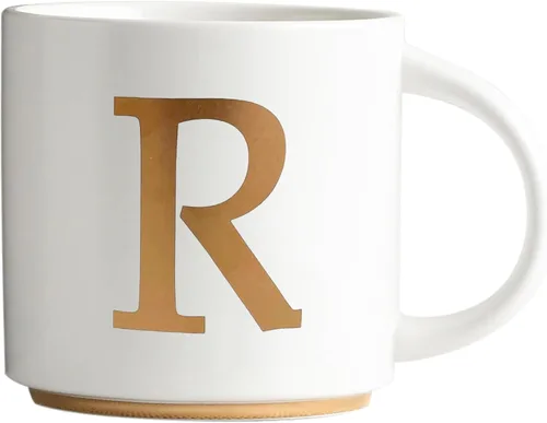 Vista 23 de COLLECTIVE HOME - Tazas de cerámica con monograma, tazas de café con inicial dorada de 15 onzas, elegantes tazas de té del alfabeto, elegante taza p