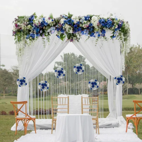 Vista 3 de BLOSMON Ramo de flores artificiales en forma de bola para centros de mesa de boda, 10 piezas, rosa azul real, aliento de bebé, flores artificiales
