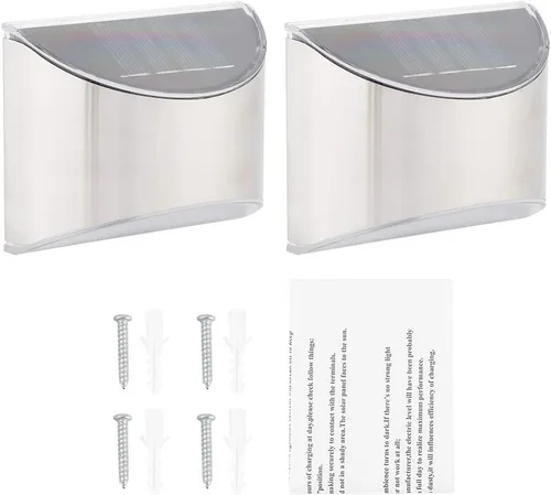 Vista 4 de Keenso Luces solares de seguridad de acero inoxidable, elegante lámpara de pared para exteriores, lámpara de pared LightControl con 4 LED, IP55