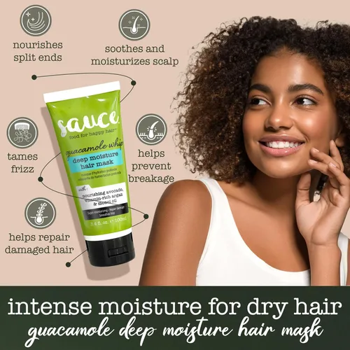 Vista 2 de SAUCE BEAUTY Mascarilla Capilar de Acondicionamiento Profundo (3.4 onzas líquidas) Mascarilla Capilar Guacamole Whip para Cabello Dañado y Control