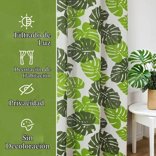 Vista 4 de BROSHAN Cortinas blancas y verdes para dormitorio, cortinas de ventana de hojas de plantas tropicales, 2 paneles de 78 pulgadas de largo, cortinas