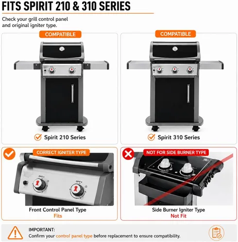 Vista 3 de Grisun 7642 Encendedor de parrilla para modelos Weber Spirit 310 y Spirit 210 de parrilla de gas con controles delanteros