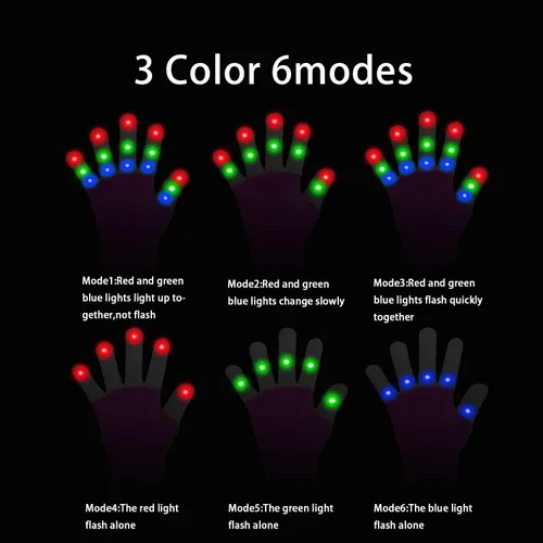 Vista 3 de WEICHUANGXIN LED Gloves, Light Up Gloves Finger Lights 3 Colors 6 Modes Flashing LED Gloves Colorful Flashing Gloves Kids Toys for Christmas