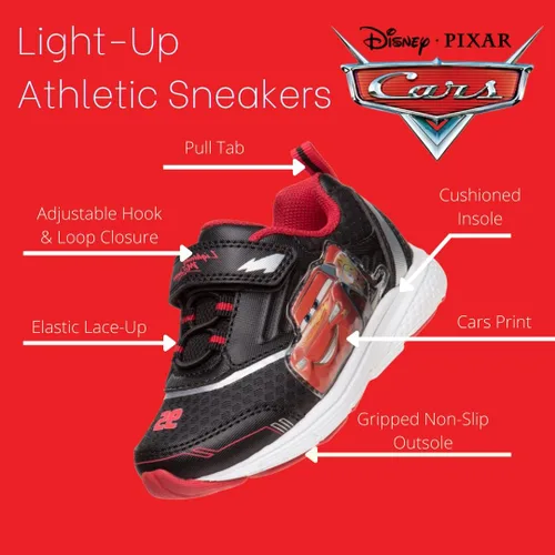Vista 2 de Disney Pixar Cars - Tenis con luz negra y roja para niños pequeños