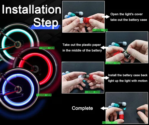 Vista 4 de Paquete de 4/8 luces LED para rueda de bicicleta, tapones para válvulas de neumáticos de automóvil, tapas de vástagos de bicicleta, motocicleta