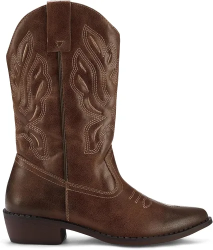 Vista 5 de mysoft Botas vaqueras para mujer, botas vaqueras de tacón grueso a media