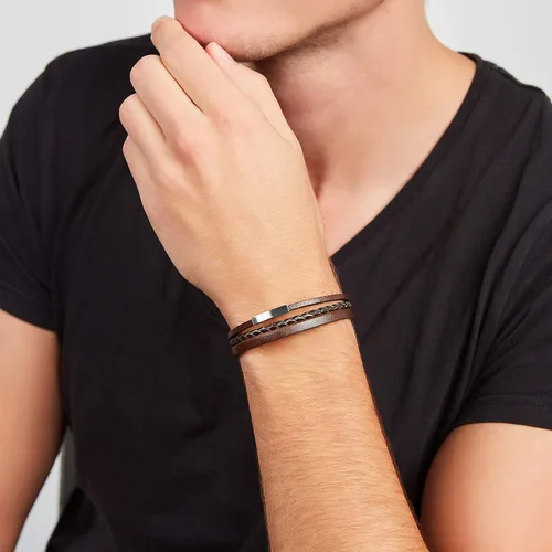 Vista 3 de Fossil Men's Leather Bracelet, Color Brown (Model JF03323040)