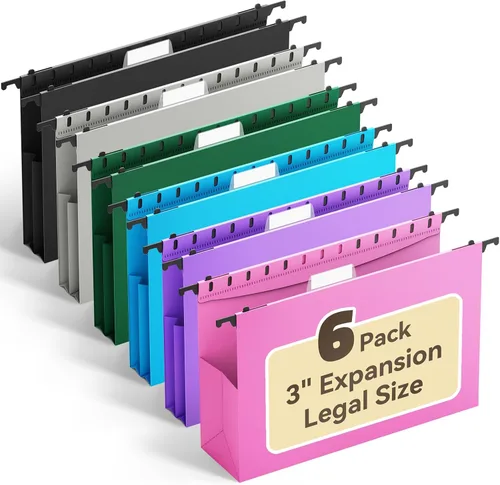 Vista 8 de Ansook Carpetas colgantes de tamaño legal, carpeta de archivos de expansión de 3 pulgadas para colgar con pestañas de 1/5, paquete de 6 carpetas