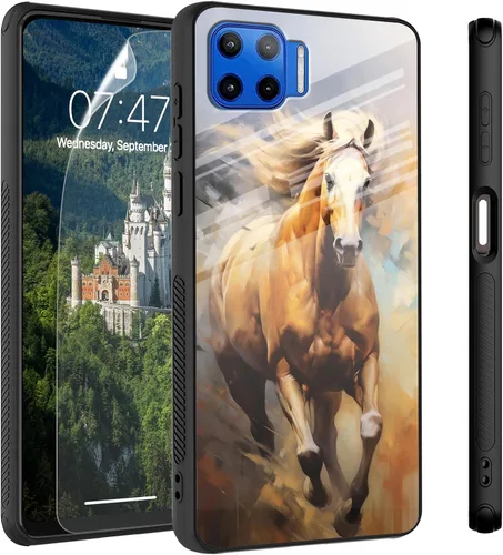 Vista 52 de Funda para Motorola Moto Edge 2022, cubierta trasera de vidrio templado con protector de pantalla, funda protectora a prueba de golpes para Motorola