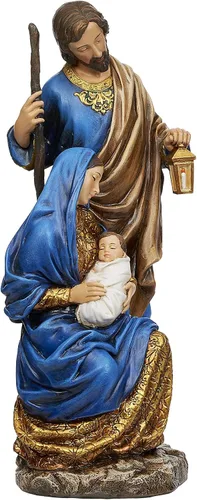 Vista 6 de Joseph's Studio by Roman, Figura de Natividad de la Sagrada Familia de 10.5 pulgadas de alto, estatua de Navidad azul y dorada, resina de 10.5