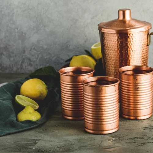 Vista 3 de Kosdeg Juego de 2 latas de cóctel de cobre de 12 onzas, elegidas por bartenders profesionales, diseño de lata de frijoles, juego de tazas de cobre