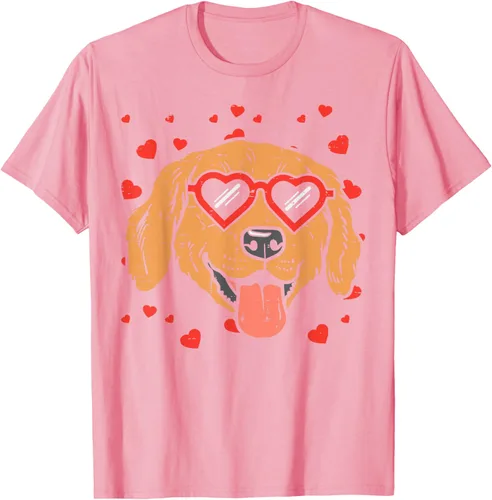 Vista 110 de Golden Retriever cara corazón gafas día de San Valentín perro regalo camiseta Negro