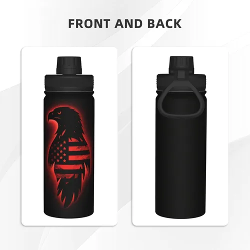 Vista 3 de Black Eagle - Hervidor de agua aislado de acero inoxidable Impresión divertida botella de agua aislada Ideal para deportes y viajes