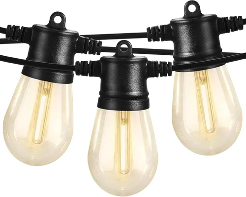 Vista 8 de SUNTHIN - Cadena de luces blancas de 48 pies, luces exteriores blancas con 16 bombillas LED inastillables de 1 W para patio, jardín, porche, café