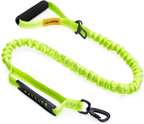 Vista 17 de Correa de perro de 6 pies altamente reflectante, resistente, elástica y de bungee, para perros medianos y grandes, con amortiguación de choque