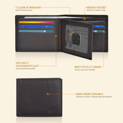 Vista 15 de Carteras RFID delgadas para hombres - Cartera de bolsillo frontal de piel genuina