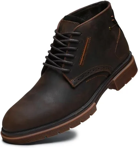 Vista 9 de Arkbird Botas Chukka para hombre, botines de cuero granulado con cordones de moda y comodidad casual Oxfords Marrón oscuro