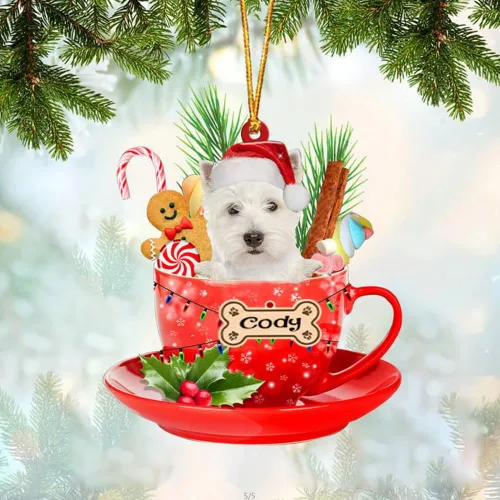 Vista 19 de NAZENTI Adorno personalizado de Alaskan Malamute en taza roja, adorno de Navidad personalizado para perros amantes de las mascotas, colgante
