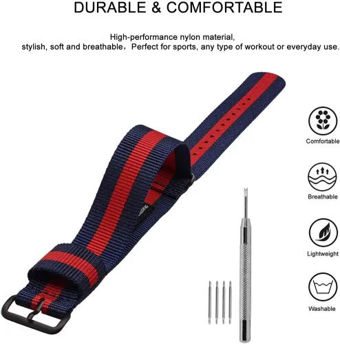 Vista 3 de WOCCI Watch Strap 18mm 20mm 22mm 24mm, Nylon Replacement Watch Bands with Black Buckle