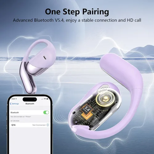 Vista 5 de Auriculares abiertos, clip para colocar sobre las orejas, auriculares inalámbricos, conducción ósea, micrófono integrado, pantalla LED Bluetooth