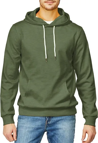 Vista 4 de H2H Sudadera con capucha para hombre, ligera, de manga larga, con bolsillo tipo canguro, ajustada, básica, casual