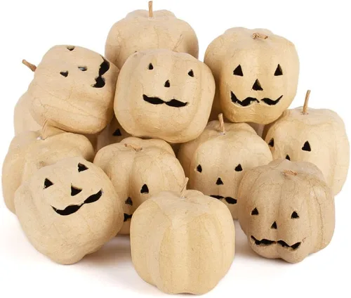 Vista 4 de 24 calabazas de papel maché Jack‑O'-Lantern - Calabazas de Halloween con 24 faroles