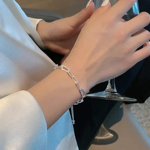 Vista 2 de Silver Link Bracelet, Silver Adjustable Chain Bracelets, Dainty Sparkle Chain Bracelet Jewelry for Women