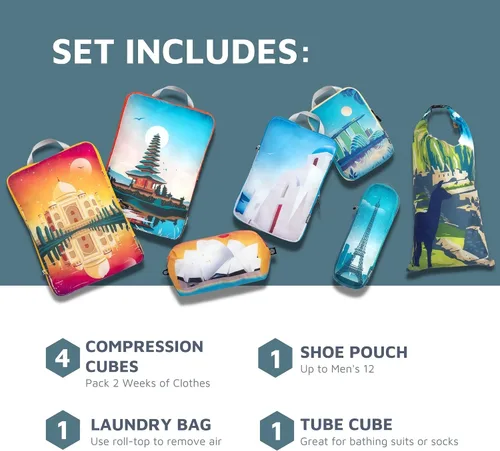 Vista 2 de TRIPPED Travel Gear - Cubos de equipaje grandes para viajes, juego de 7 piezas organizadores de equipaje ultraligeros, expandiblesbolsas
