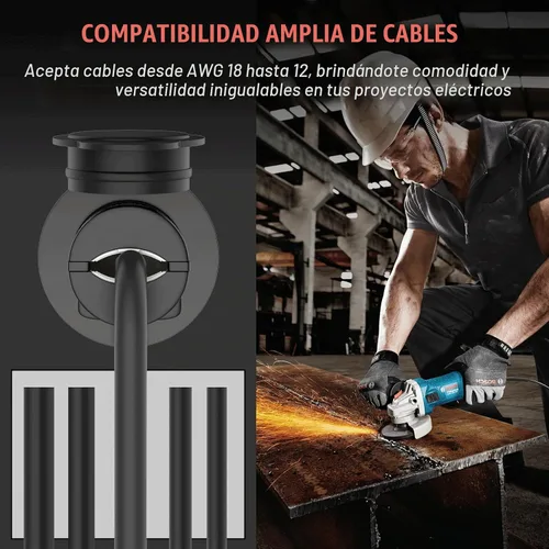 Vista 8 de Toma de corriente con bridas, NEMA 5-15 15 Amp Toma de corriente con brida de hoja recta con tapas, 120-125 voltios, 2 polos-3 cables, grado