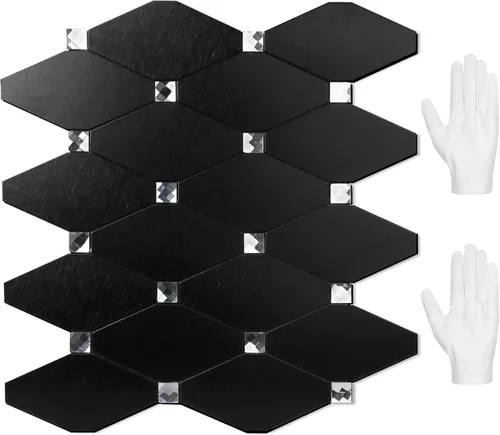 Vista 8 de STICKGOO 1 hoja de salpicaduras de pared para despegar y pegar, adhesivos de azulejos compuestos de aluminio Calacatta, salpicaduras autoadhesivas