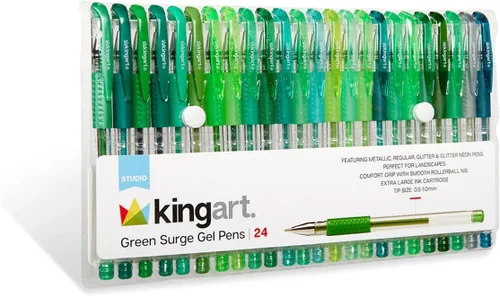 Vista 7 de KINGART Studio - Juego de 24 bolígrafos de gel de tono verde – Agarre suave y cómodo – Punta redonda suave para detalles precisos – 24 tonos verdes