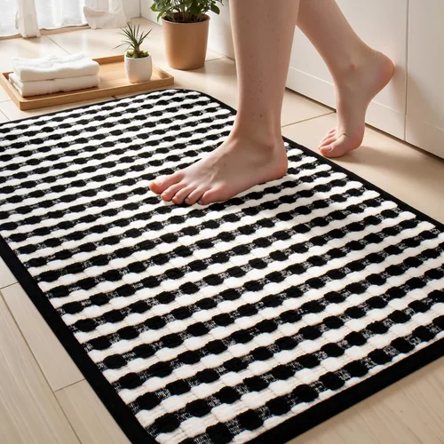 Vista 10 de Tapetes de baño antideslizantes delgados para debajo de la puerta, tapetes de baño de secado rápido absorbentes con respaldo de goma trenzado