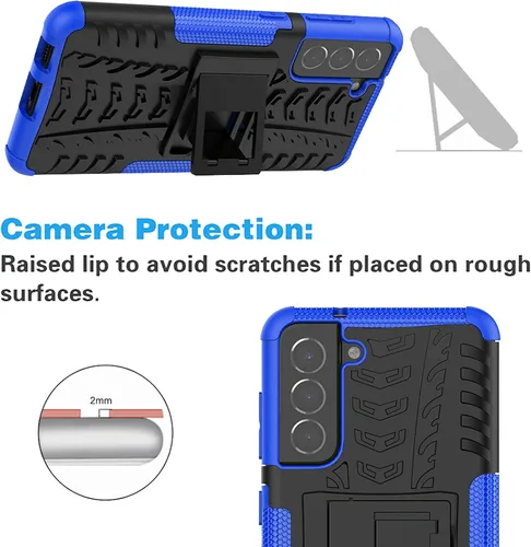 Vista 5 de Funda de teléfono para Samsung Galaxy S21 FE Gaxaly S 21 FE 5G con protector de pantalla de vidrio templado y accesorios de célula protectora Azul