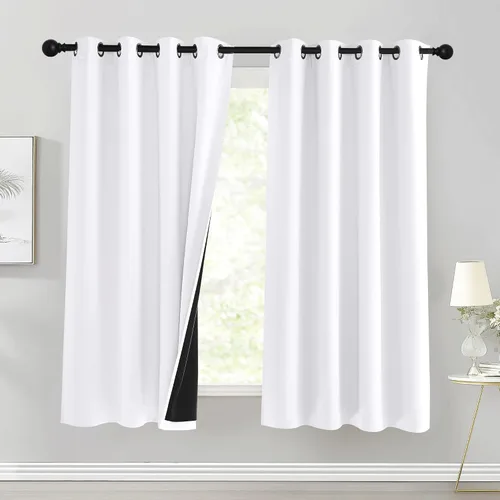 Vista 22 de PONY DANCE Cortinas opacas 100% blancas y negras de 63 pulgadas de largo para sala de estar, estilo moderno, cortinas degradadas con aislamiento