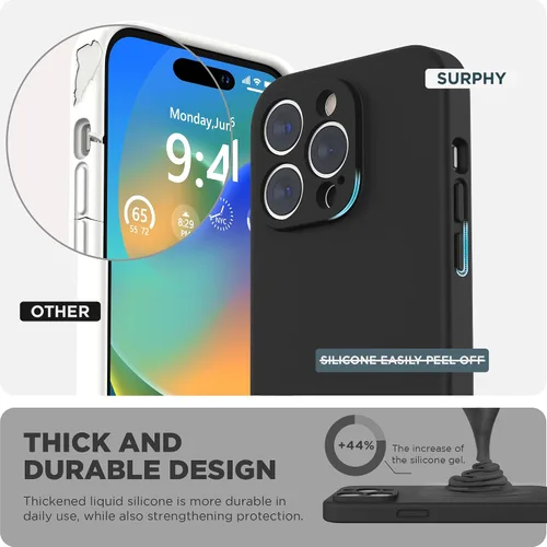 Vista 3 de SURPHY Funda diseñada para iPhone 14 Pro Max con protector de pantalla, (con protección de cámara y forro de microfibra suave), funda de silicona
