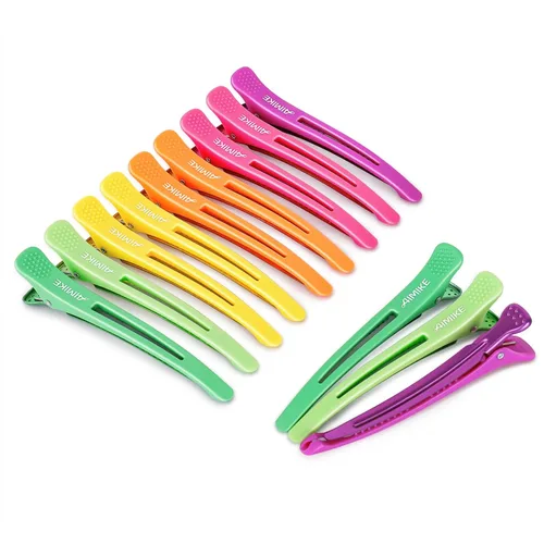 Vista 9 de AIMIKE - 6 piezas de pinzas profesionales para peinar y separar el cabello, antideslizantes, con pico de pato y banda de silicona para peluqueros