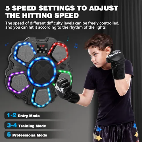 Vista 4 de Máquina de boxeo de música juguetes deportivos para niños y adultos, blanco de perforación inteligente Bluetooth montado en la pared, almohadilla