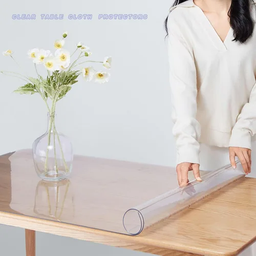 Vista 4 de Protector de mesa de comedor de PVC, mantel transparente lavable, protector de tapete de mesa, lona de vinilo, 52 tamaños, 0.039 pulgadas de grosor
