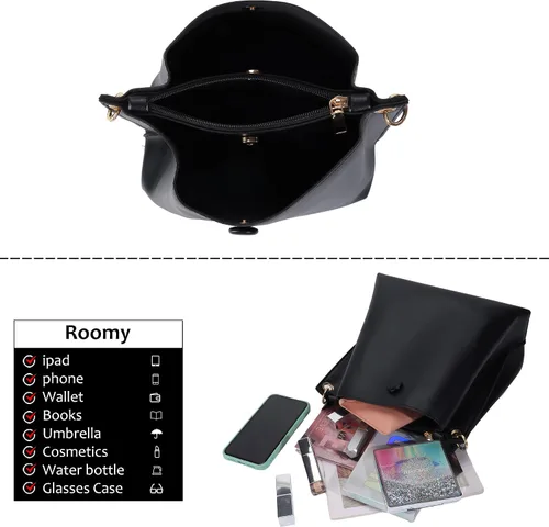 Vista 4 de HSEONEJIA Women Cross Body Hobo Bucket Satchel Bag, Small Fashion Ladies Tote Handbag Cute Shoulder Purse With Inner Wallet